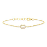 0.08ct 14k Yellow Gold Diamond Pave Lips Bracelet